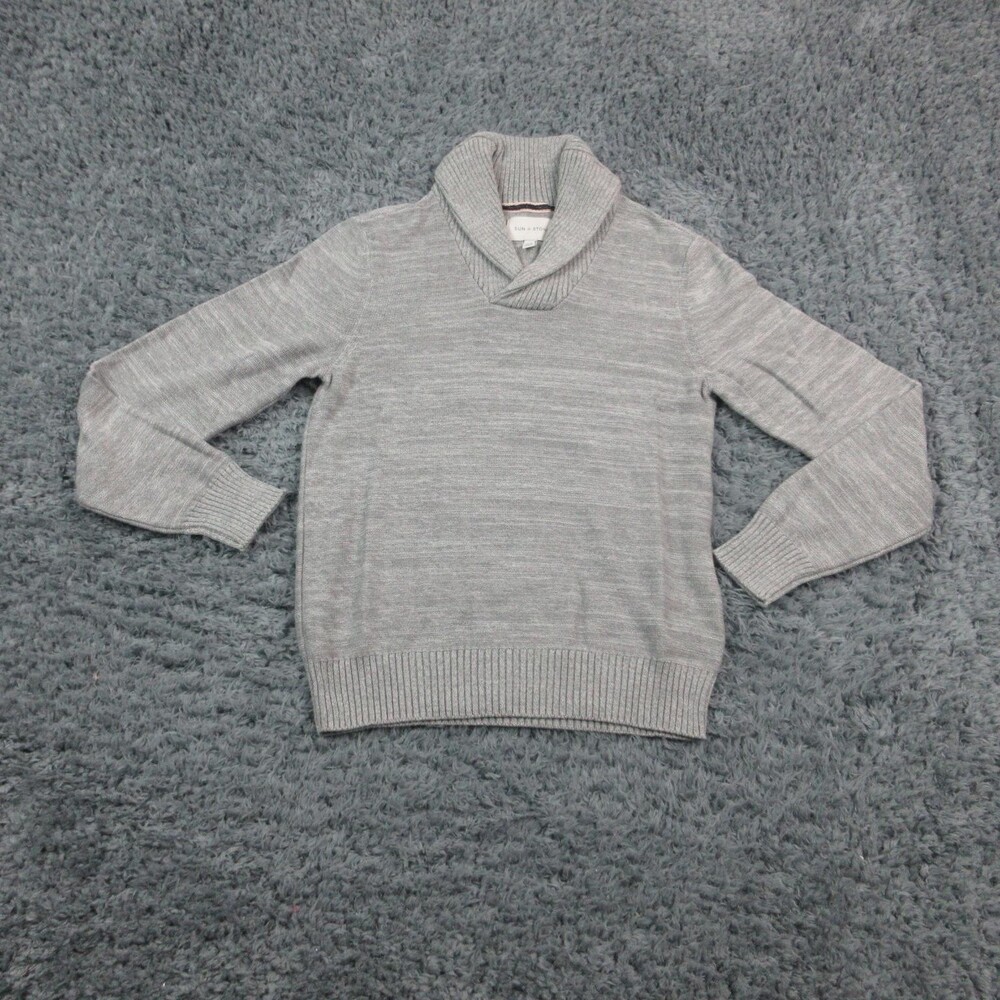 Sun + Stone Sweater Mens Small Pewter Heather Shawl Collar Knit Pullover NWT